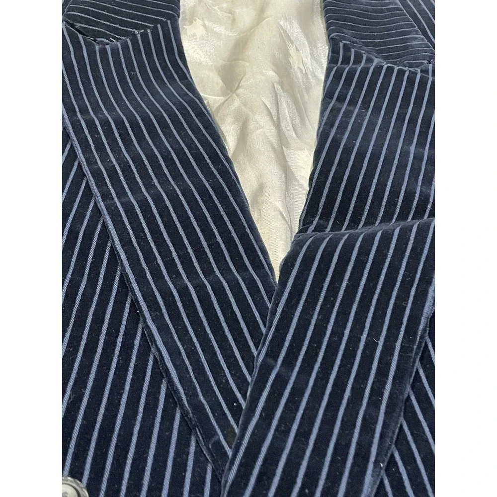 Vtg Falcone Double Breasted Navy Blue Striped Velvet Blazer Mens 42 ACTWU USA